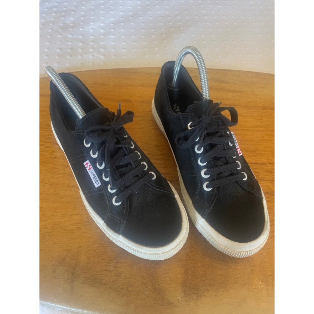 Superga Black Leather Low Top Lace Up Sneakers Women's US 9 EU 40 Casual